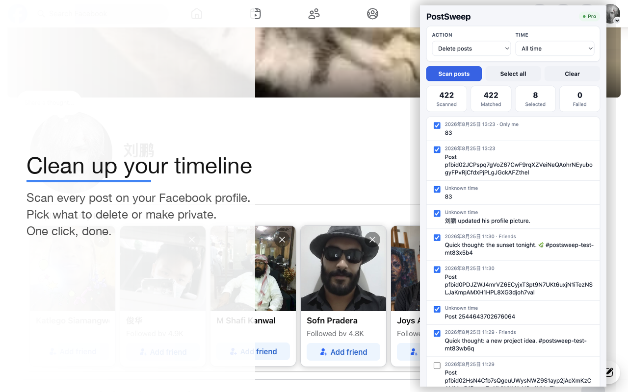 PostSweep scanning a Facebook timeline